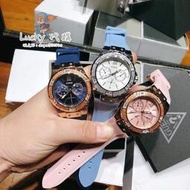 ✨GUESS 蓋爾斯手錶 女錶 男錶 時尚腕錶 女生石英錶 玫瑰金藍色矽膠錶帶38mm W1053L1