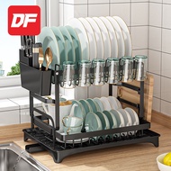 DF.os 2 Layer Kitchen Countertop Dish Drying Rack Stainless Steel Dish Drainer Cutlery Storage Shelf