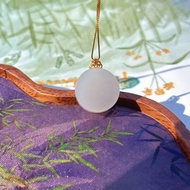 天然和田白玉平安無事牌吊墜圓牌18k厚金鑲嵌平安牌輕奢感生日禮