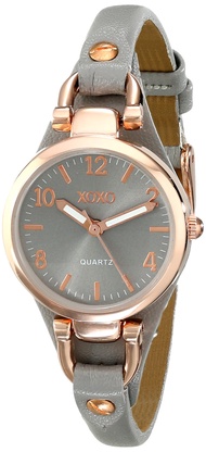 Accutime XOXO Women's Analog Watch with Rose Gold-Tone Case, Gray Sunray Dial, Narrow Gray Leather S