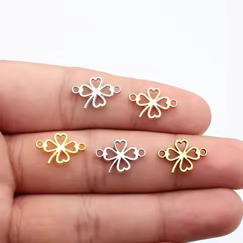 WYSIWYG 40pcs 11x16mm Hollow Lucky Clover Connector Charms For Jewelry Making 5 Colors Jewelry Acces
