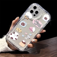 Little Bear and Little Cat For iPhone 15 Plus Pro Max 14 13 12 11 / Xs Max Xr 7 8 Plus 6 6S Plus wave cream Soft shell anti-fall phone