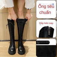 ♈✈✤  Giày bốt cổ cao dày dặn màu đen có size lớn 41-43 phong cách cá tính thời trang xuân thu，bôt nữ