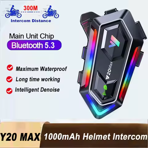 1/2pcs Y20 Max Wireless Bluetooth 5.3 Motorcycle Helmet Intercom Headset Waterproof 1000mAh Intercom