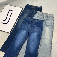 JINS & JONS - Highwaist Cutbray Jeans Pocket Stretch Women's Long Flare Jeans