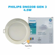 LAMPU DOWNLIGHT LED PHILIPS DN020B 4.5W 4.5 WATT GEN3 INBOW SNI HIAS CEILING PLAFON 220V D105 4