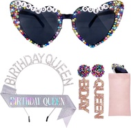 Birthday Queen Sunglasses with Crown Sash & Earrings Glasses Headband for Women Girls Birthday Gifts