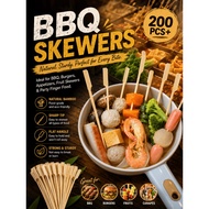 (200PCS) 6" & 8" Natural Bamboo Skewer Stick Oden Stick Fruit Wooden BBQ Bamboo Stick Paddle Pick Sk