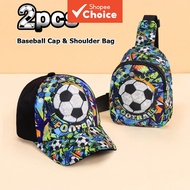 Kids 2Pcs Football Print Baseball Cap and Chest Bag Set Sport Outdoor Travel Adjustable Shoulder Str