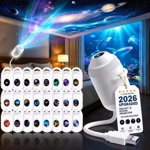 HD Smart Dynamic 5D Holographic Night Light Projector, 2-in-1 HD Plug and Play Galaxy Projector Port