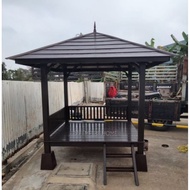 Gazebo 6x6 Single Roof Cengal Wood Pondok Kayu Handmade Outdoor Garden Fence Ladder Taman Bunga Paga