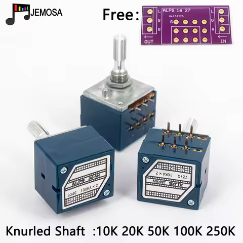 1PC Japan ALPS RK27 Volume LOG Stereo Potentiometer 2-gang Dual 10K/20K/50K/100K/250K Potentiometer 