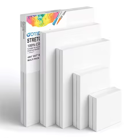 Pack of 4 White Blank Square Artist Canvas Wooden Board Frame Cotton Artist Canvas Boards for Oil Pa