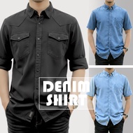 Kemeja Denim Lelaki Cotton | Denim Shirt Men | Long Sleeve and Short Sleeve | S–4XL size available