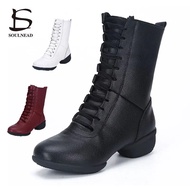 【Top-rated】 Jazz Dance Boots Women Ballroom Ladies Latin Warm Boots Square Modern Party Shoes Middle Heel 4cm Autumn Winter Dancing Sneakers