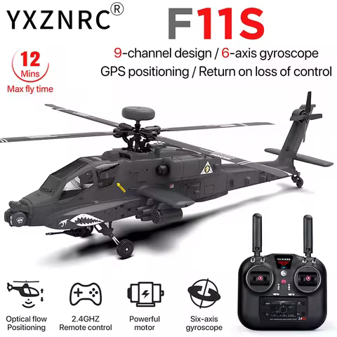 YXZNRC F11-S 1:32 AH-64 Apache Scale 2.4G 6CH GPS Altitude Hold Optical Flow Positioning Dual Brushl