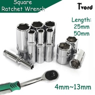 1/4 inch Drive Deep Socket Set 6-Point Hex Short Socket Set 25mm/50mm Long Ratchet Wrench Drive Ratc