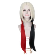 Rambut Palsu Panjang Lurus Berwarna Merah Jambu Merah Hitam untuk Wanita, Kostum Cosplay Badut Hallo