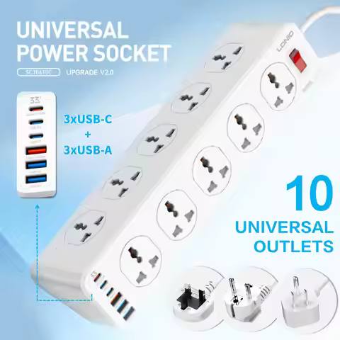 LDNIO 10 AC Outlets Power Strip Electrical Sockets with 33W USB C Charging Ports 2M Extension Cord S