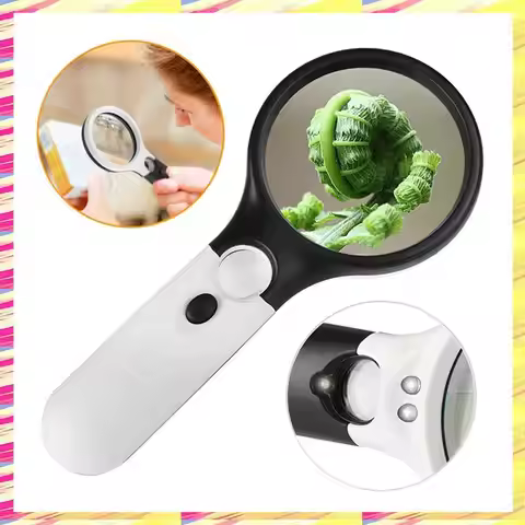 ABJJ Handheld Magnifying Glass 45X Handheld Magnifying Glass Reading Lens 3 LED Light For Reading Ma