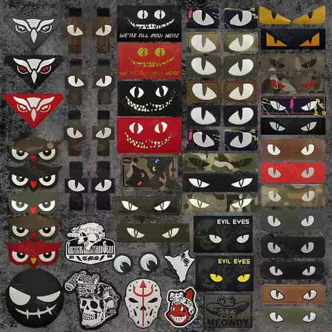 Glow in The Dark Patches Cat Devil's Eyes Tactical Patch Combat Hook Fasteners Ranger Motorcycle Bik