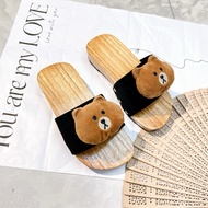 GGN BROWN BEAR CLOSES WITH San San RUBBER SOLES - Beautiful wooden clogs for babies, worn with ba ba