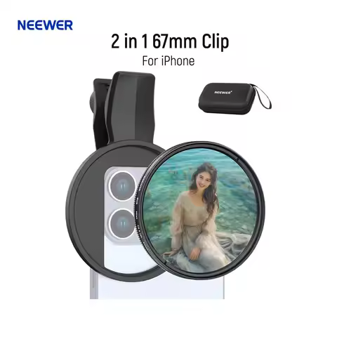 NEEWER 2 in 1 67mm Clip On CPL & Black Mist Diffusion 1/4 Filter Compatible with iPhone 16 15 Pro Ma