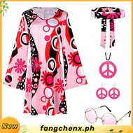 60s 70s Retro Outfit For Women Dress Hippie Costume Disco Flower Dress Halloween Purim Carvinal Part