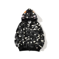 Cross-border Foreign Trade New‑style Bape Shark‑pattern Luminous Camo Zip‑up Double‑hoodie Hooded Pu