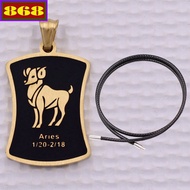 Aries - Aries gold stainless steel pendant with black rubber strap necklace + stainless steel hook, 