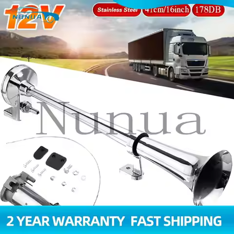 12V Electric Air Horn 178DB Super Loud 16 inch Car Siren Tone Pump Loud Single Trumpet Loud Compress