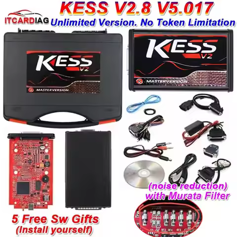 New Murata Filter Kess V2 V5.017 Online Unlimited ECU Programmer EU Red PCB KESS Ksuit SW V2.8 ECU C