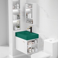 Stainless Steel Bathroom Cabinet With Mirror Sink Toilet Cabinet Waterproof With Mirror Toilet Basin Cabinet Set Side Open Grid Small Apartment Wall-Mounted Solid Wood Cabinet Dark Green Ceramic Buffer Damping 2 dian  浴室柜