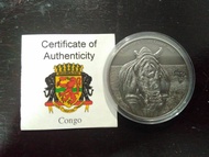 Antique African Ounce Rhinoceros 2012 Congo 1000 Francs 1 oz .999 Ag Silver Coin 1oz