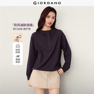 GIORDANO Women Hoodies Concealed Half Zip Placket Hoodies 100% Cotton Relaxed Fit Fashionable Casual