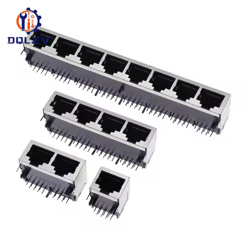 RJ45 1 2 4 6 8 Port Shielded Modular 21MM PCB Jack 8P8C Right Angle Through Hole Pcb Network Connect