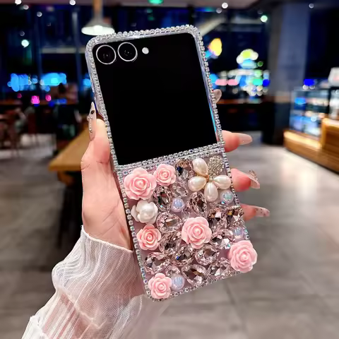 Senior Luxury Pink Diamond Rose Flower Phone Case for Motorola Razr 70 ultra 70 Razr 60 Ultra Razr 6