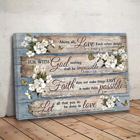 1pc No Framed Canvas Painting Christian Bible Verse Rustic Inspirational Bible Verses Flower Picture