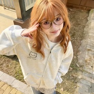 KoreanStyle NewTopWomenLooseSweetLovelyPrint Zip Jacket Hoodie Casual Long Sleeve Loose Jackets Coat