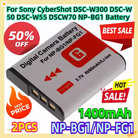 For Sony CyberShot DSC-W300 DSC-W50 DSC-W55 DSCW70 NP-BG1 Battery 2pcs