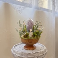 原生態 仙女粉 紫水晶 能量水晶柱。 微景觀永生葉材