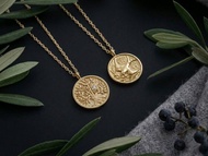 【K18 YG】鑽石與金橄欖燕子雙面硬幣項鍊