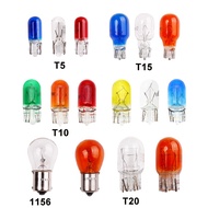10pcs Car Lights T5 T10 T15 1156 1157 Halogen Bulb Clear Blue Yellow Red Green Amber Color Glass Car