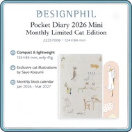 Midori Pocket Diary 2026 Cat Edition – 15 Month Monthly Planner with Bookmark, January 2026 Start, J