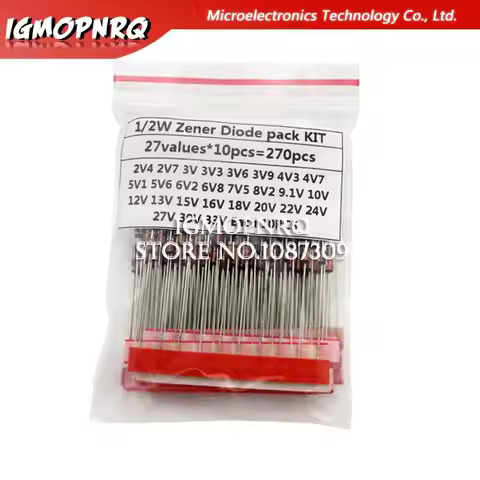 270pcs 0.5W Zener Diode kit Assortment Set 1/2W 2V4-33V Zener Diode pack 12V 18V 5V1 5V6 3V3 3V6 4V3