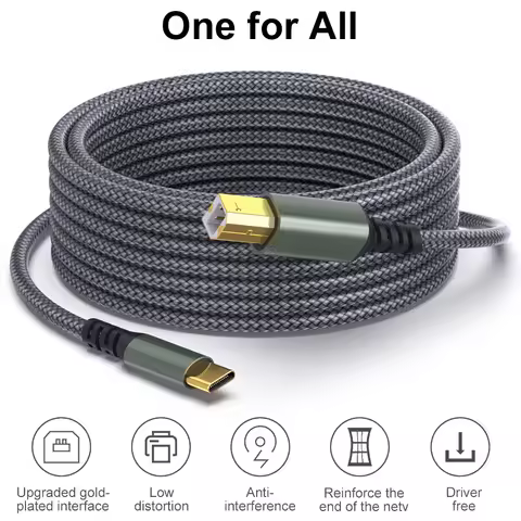 Printer Scanner Cord Nylon Braided Plug And Play USB B to USB C Printer Cable For HP Canon Epson Lex