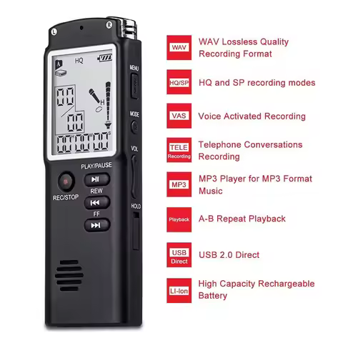 Professional Voice Recorder USB with 8GB/16GB/32GB Storage 96 Hours Dictaphone Digital Audio in WAV 