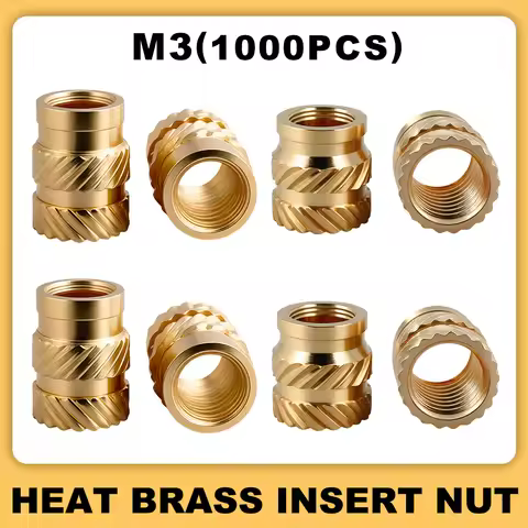 1000Pcs M3 Brass Insert Nuts for 3D Printing Insertnut Heating Insertion Copper Metric Threaded Hot 