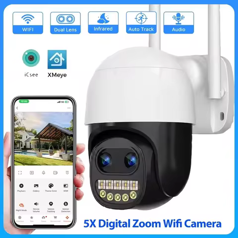5X Digital Zoom Camera 4K 8MP PTZ IP WiFi Camera 5X Digital Zoom Outdoor Dual Lens Auto Tracking CCT