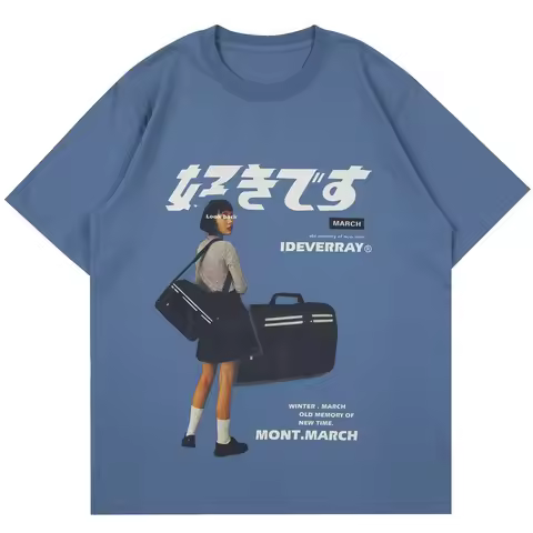Short Sleeve Cotton T-shirt Girl Japanese Kanji Graphic Oversize Tshirt Women Harajuku Summer Casual